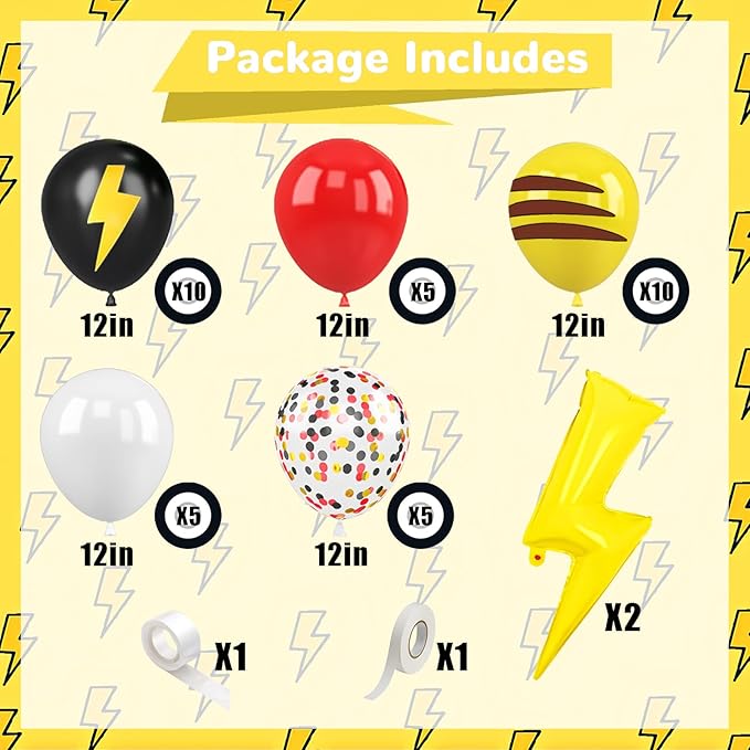 Red Black Yellow Balloon 39Pcs 12 Inch，Lightning Print Balloons for Cartoon Themed Birthday Party Decorations Boys Girls Gatherings Party Supplies