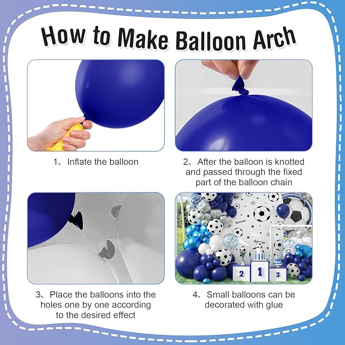 Soccer Party Decorations, Soccer Balloon Arch Kit, Metallic Blue White Silver Navy Blue Balloons Garland with Soccer Print Balloons for Kids Boys Football Sports Theme Baby Shower Party Supplies