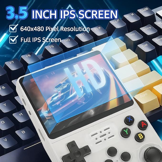 R36S Retro Handheld Game Console,3.5" IPS Screen Retro Gaming Console,Built-in 64G TF Card ,3500mAh Battery,Portable Gaming Player for Life-White