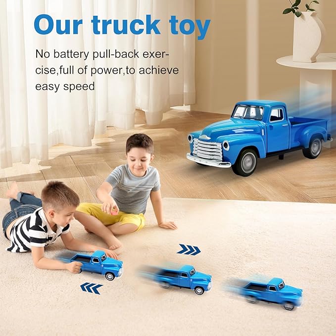2Pcs Little Blue/Black Truck Toy for Toddlers 2 3 4 5 6 7 8 Year Old Boys Girls,1:32 Alloy Toddlers Car Toy Driveable,Car Door Can Open,Toy Trucks for Kids Easter Christmas Birthday Gifts