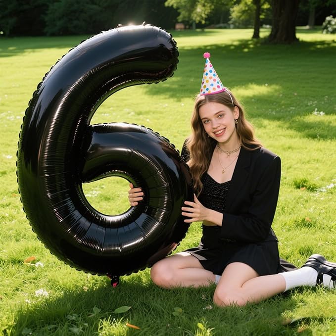 40 Inch Large Black Number 6 Balloons Foil Balloons 16th 26th 36th 60th 66th Giant Number Balloons for Men Women Birthday Party Anniversary Celebration Decorations