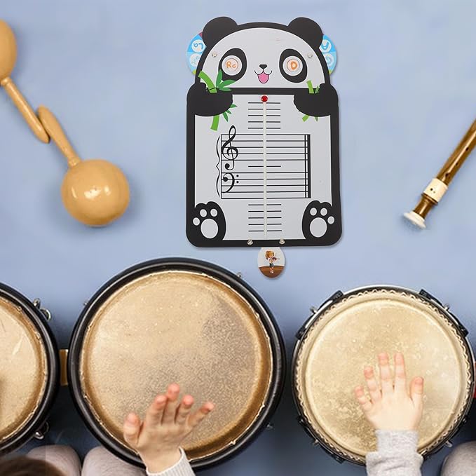Music Note Board: Rhythm Learning Card for Music Education - Cartoon Panda Musical Note Card for Kids Beginners - Five-Line Staff Learning Tool