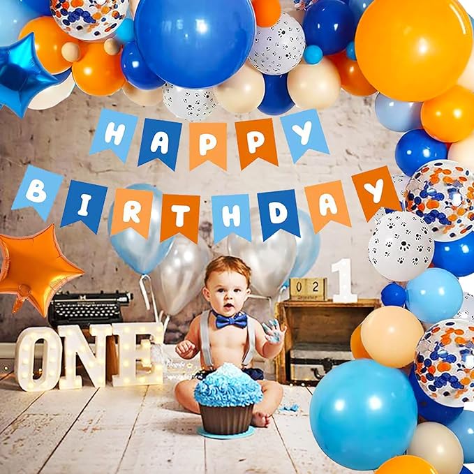 Blue & Orange Birthday Party Decorations - Arch Garland, Banner, Dog Party Supplies for Girls & Boys