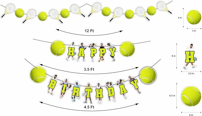 Tennis Theme Birthday Party Supplies - Decoration Set for Sports Celebration, Tennis Party Décor Kit with Banner, Cake Topper, Cupcake Toppers and Table Decorations for Home and Event Setup