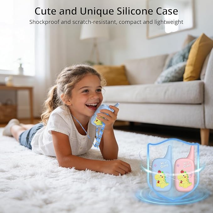 Anbte Video Walkie Talkies for Kids with Screen, Rechargeable Walkie Talkies 2 Pack with Cute Silicone Case, 6 Voice Changers, Long Range, for Kids Ages 3-8, Indoor Outdoor Camping Toys, Blue Pink