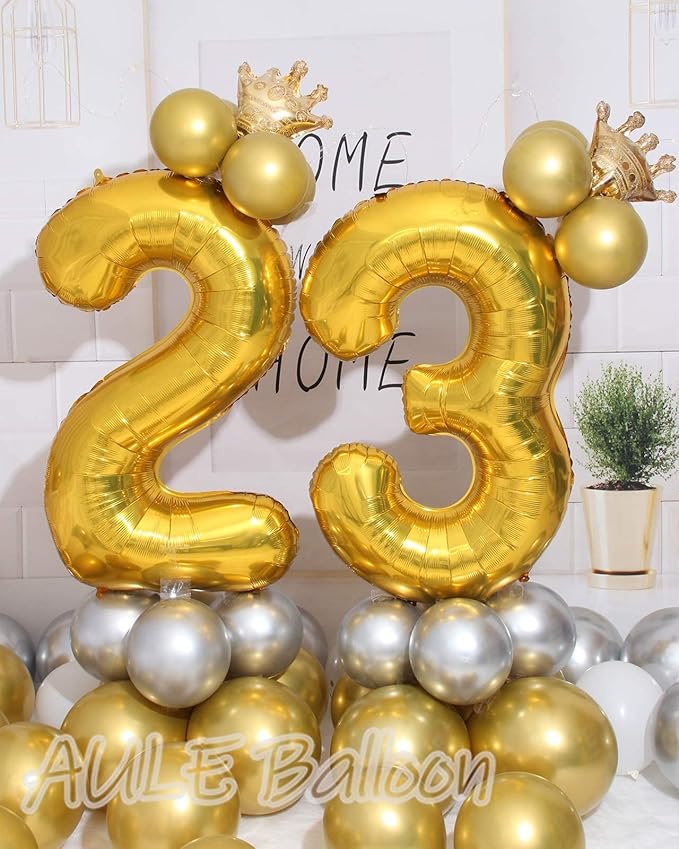 AULE 40 Inch Large 23 Balloon Numbers Gold, Big Foil Number Balloons, Giant Helium Happy 23th Birthday Party Decorations for Man and Women, Huge Mylar 32 Anniversary Party Supplies