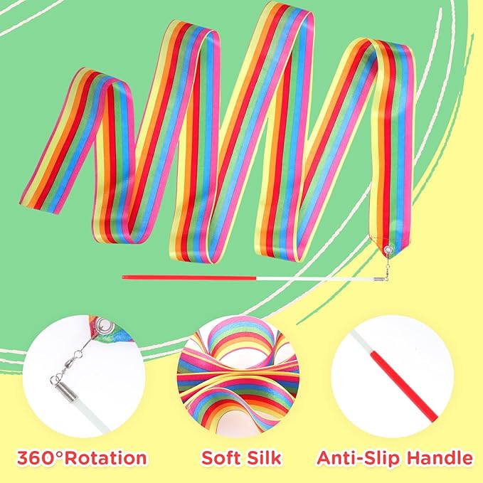 20PCS Rainbow Party Favors - Dance Ribbons for Kids Circus Carnival Rhythmic Gymnastics Birthday Party Decoration Supplies, Ribbon Baton Twirling Sticks Silks Streamers Wands for Girls
