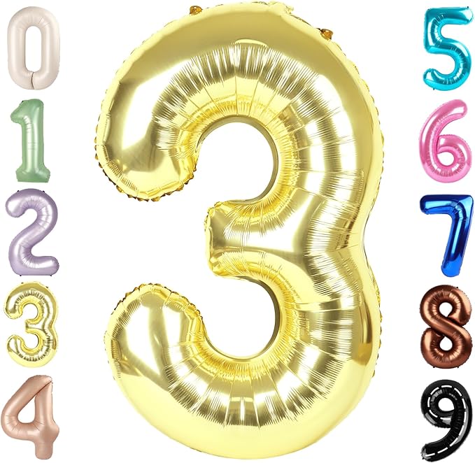 Numbers Balloon 3, 40 Inch Large Light Gold Balloon for Three Year Old Birthday Decor, 3 13 30 31 Birthday Party Decorations for Wedding Supplies
