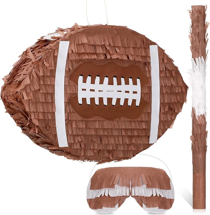 Sratte Kids Football Piñata for Birthday Decoration Football Piñata with Bat and Eye Mask for Boys Sports Birthday Party Supplies