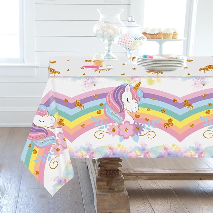3PCS Unicorns Tablecloths for Birthday Decoration, Unicorn Party Decorations Pastel Rainbow DisposableTable Covers for Kids Girls Baby Shower Birthday Party Supplies, 51.2X 86.6inch
