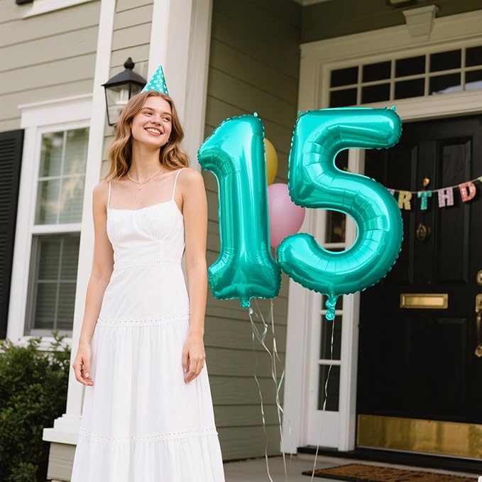 40 Inch Teal Blue Balloon Number 5 Balloon Jumbo Mylar Foil Helium Balloon for 15 25 35 50 Big Giant Jumbo Huge Foil Mylar Balloons 55th 65th Birthday Balloons Men Women Party Decorations
