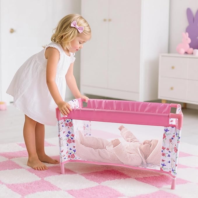 Reborn Baby Dolls Crib, Babys Doll Bed for 18 Inch Baby Dolls, Removable Babys Doll Playpen Toy Crib, Reborn Baby Doll Accessories with Storage Bag, Toy Gift for Kids Ages 3+