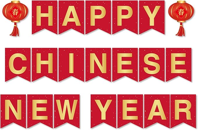 CC HOME Chinese Spring Festival Banner Party Decoration, Red Snake Year Theme Party Supplies Spring Festival Gala Boys Girls Kids Home Classroom Baby Showers Birthday Party Decorations Hanging Flags