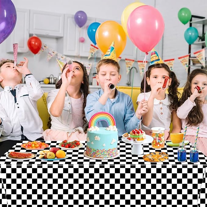 Oigco 4 Pack Racing Car Tablecloth - Race Car Birthday Party Decorations Racetrack Rectangular Tablecloth - Checkered Table Cover for Two Fast Birthday Decor, 54 x 108 Inch