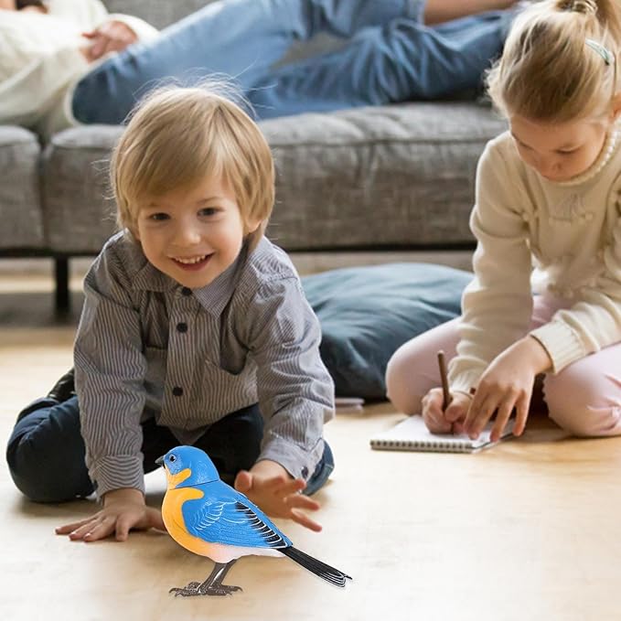 Robot Bird, Electric Singing Toy, Simulate Chirping, Battery Operated Realistic Birds for Home Decoration, Light & Voice Control