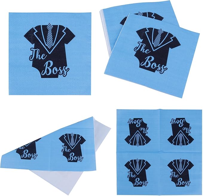 Serving 12 Guests Boss Birthday Party Supplies Serving - 7in Paper Plate Trays and 4.9in Tissue Napkins, for Boy Black Blue Bday Baby Shower Decorations