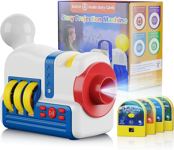 Story Projector for Kids, 4K HD Kids Story Projector With 32 Stories, 2-in-1 Night Light and Story Projection with Audio Narration for Toddlers 3+ USB Powered Educational Toy Gift for Children's Day