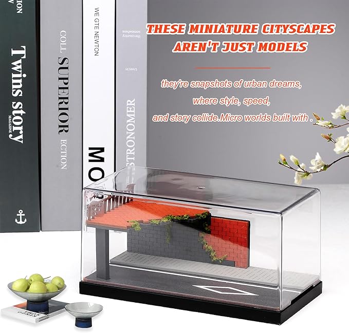 1/64 Model Car Display Case Diorama Garage,Simulated Parking Lot Model Miniature Scene Parking Lot PVC Assembly with Light Parking Space Model Display Frame Toy Display Box (Highway Scene Garage)