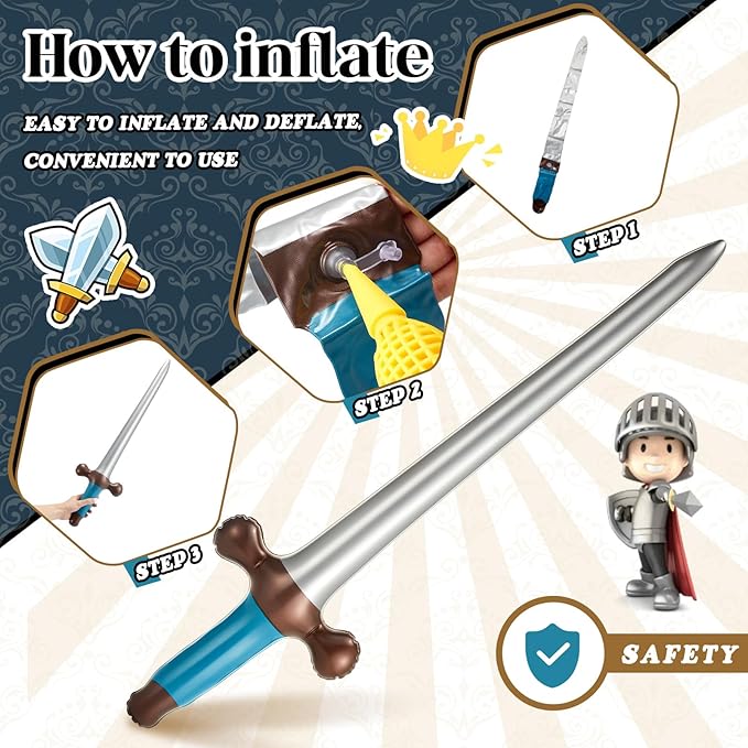 Outus 12 Pcs Inflatable Swords Blow up Swords Prince Party Favors for Theme Birthday Swimming Pool Viking Party Decorations Cosplay Halloween Costume Accessories Stage Props, 24 Inch (Blue)