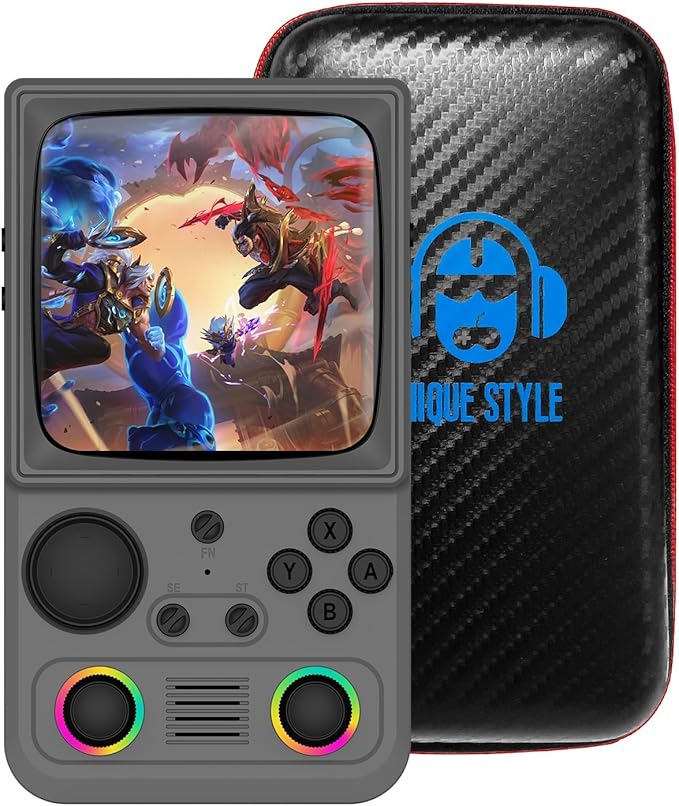 R36TMAX Retro Handheld Game Console, 4.0'' 720x720 IPS Screen, 64GB Supports 18000+ Classic Games, EmuELEC System Supports WiFi Networked Fighting and OTG, 4000mAh, with Portable Case(Gray 64GB)