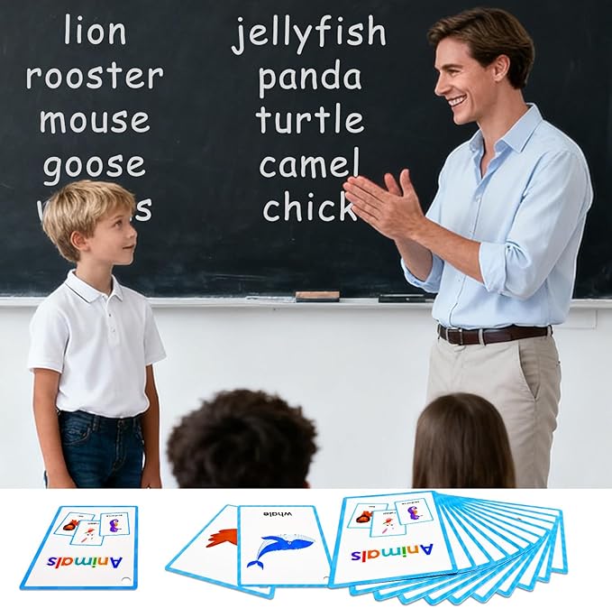 Learning Flashcards Animals, 48 Different Animals Educational Cards, Social Learning Card for Kids