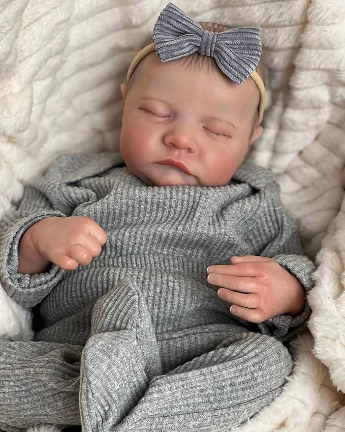Realistic Reborn Baby Dolls Girl 17-Inch Soft Vinyl Lifelike Real Life Baby Dolls Babe Reborn Accessories for 3+ Years Old (Gray)