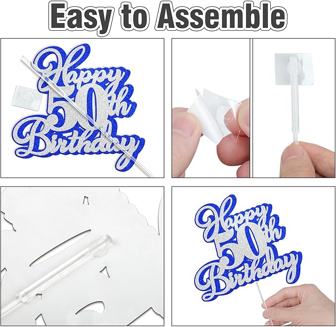 Happy 15th Birthday Cake Topper 15 Teenager Birthday Cake Decorations, Happy 15th Birthday Anniversary Party Cake Decorations for Boy Girl, Blue Silver Glitter