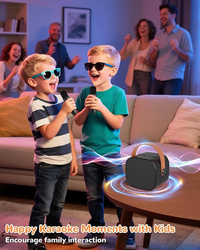 Mini Karaoke Machine for Kids Adults,Portable Bluetooth Karaoke Speaker for Adults Kids with 2 Microphones for 6 7 8 9 10 11 12 Years Old Girls Boys Gifts Toys for Christmas Birthday,Black