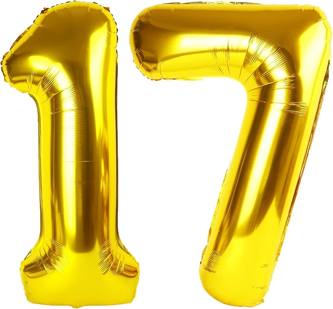 40 Inch Gold Balloon Number 17 Balloon,Jumbo Mylar Foil Helium Balloon for 17 Birthday Digital Balloons for Birthday Party,Wedding Anniversary Party Decorations