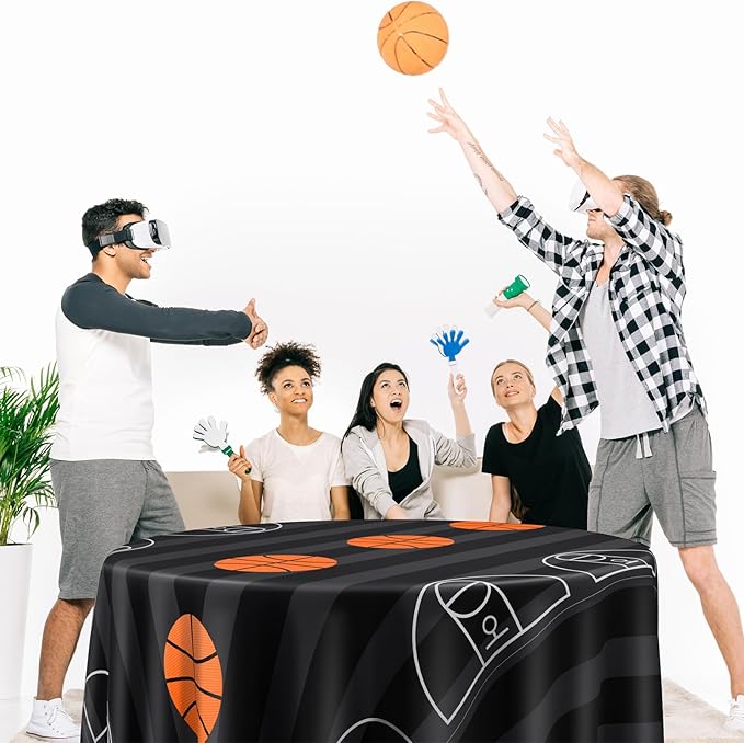 1 Pack Round Basketball Tablecloth 84 Inch Plastic Basketball Party Decorations Disposable Table Cloth Washable Disposable Circle Table Cover for Birthday Party Supplies Decoration