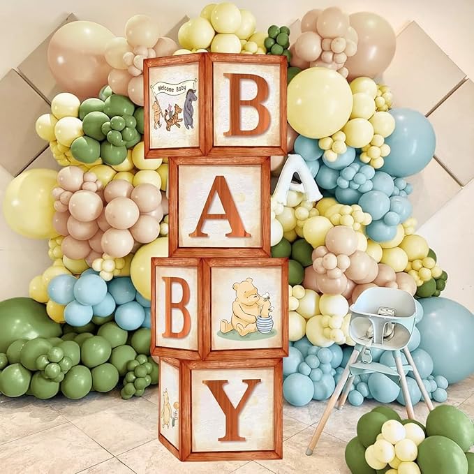 Classic Winnie Baby Shower Boxes Decoration Winnie Baby Boxes For Balloons Arch Decor Newborn Gender Reaveal Supplies Party Photo Props Centerpieces(4 PCS)