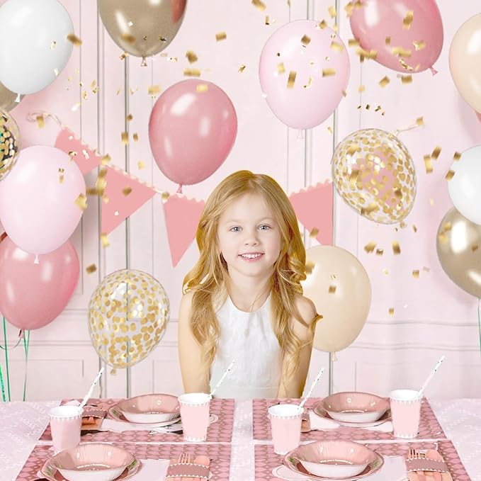 Paready Blush Pink Balloon Set, 50 Pcs Pink and Champagne Gold, 12 Inch Dusty Pastel Pink Apricot Metallic Gold Confetti for Boho Birthday Bridal Shower Bachelorette Party Supplies