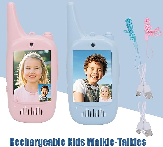 Video Walkie Talkies for Kids 2 Pack, Rechargeable Handheld Kids Walkie Talkies Fun Toys with Camera and Video Screen Display for Child Age 3-12 Family Games, Indoor, Outside, Camping, Hiking