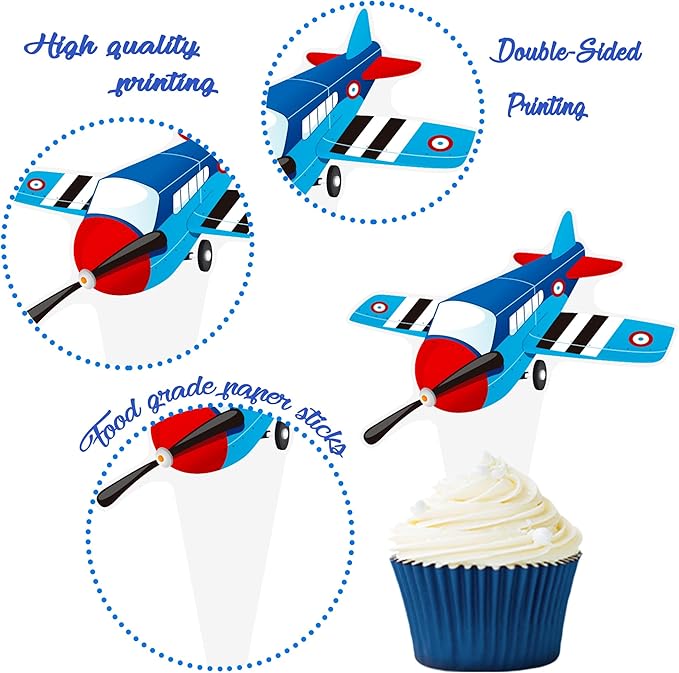 Airplane Cupcake Toppers Airplane Birthday Party Decorations 48PCS Plane Cupcake Picks Aircraft Helicopter Cake Decor for Aviation Theme Pilot Baby Shower Birthday Party Supplies