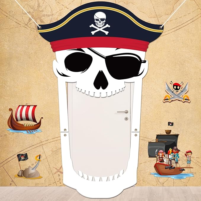 Pirate Party Porch Banner Pirate Theme Party Decorations Captain Hat Skull Door Hanging Banner Backdrop for Nautical Birthday Photo Booth Props Favor Supplies