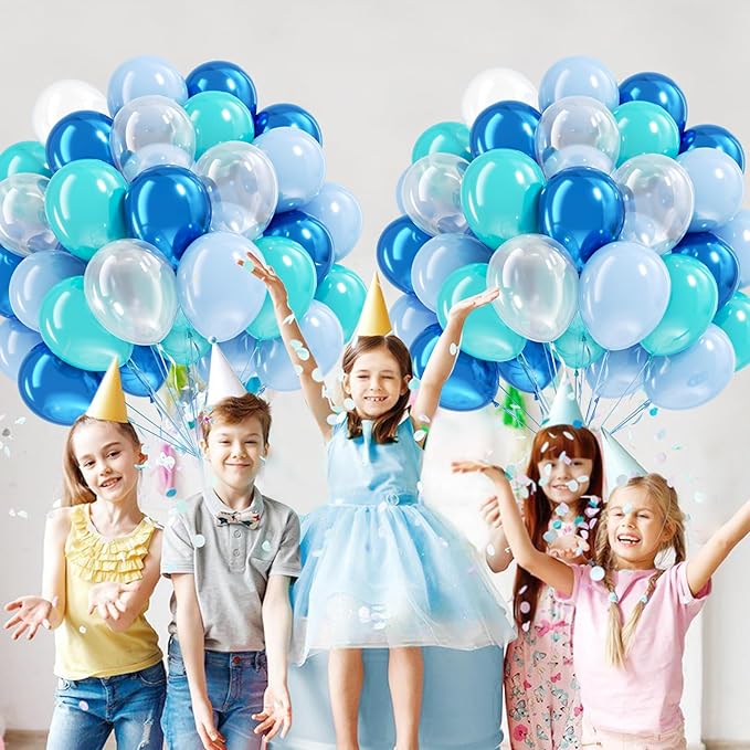 Ocean Balloons, 60pcs 12 Inch Turquoise Balloon Transparent Balloons Metallic Blue Teal Blue Balloon for Under the Sea Party Baby Shower Wedding Shark Party Decorations