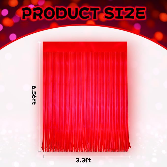 2 Pack Glow in The Dark Curtains Party Supplies 6.6 x 3.3 Ft Glow Tinsel Foil Fringe Curtains Red Photo Booth Prop Backdrop Streamer for Birthday Holiday Neon Party Decoration