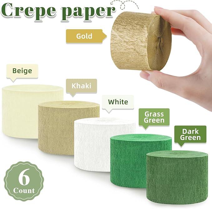 Sage Green Party Decorations,Crepe Paper Streamers for Camp Bachelorette, Baby Shower, Wedding, Bridal Shower, Engagement Woodland Party Supplies Decor(6 Rolls)