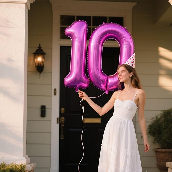 40 Inch Large 10 Balloon Numbers Rose Purple Big Foil Number Balloons Giant Helium Happy Birthday Party Decorations for Man and Women, Huge Mylar Anniversary Party Supplies