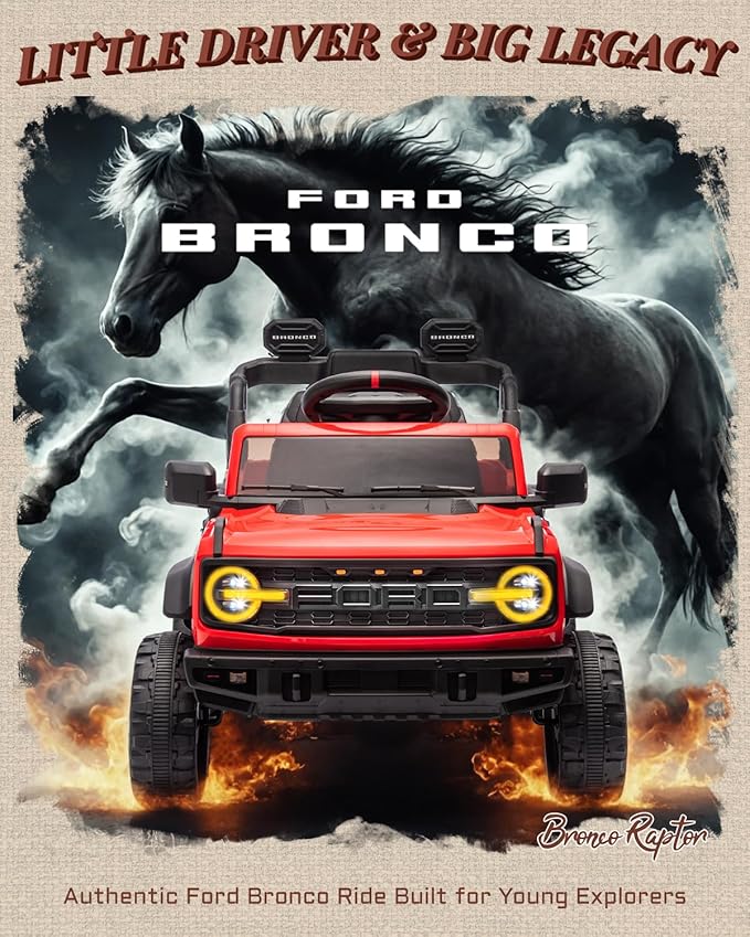 First Ride On Ford Bronco Raptor Licensed 12V Ride on Toys, Kids Ride on Car with Remote Control, Electric Car for Toddler with Smooth Start, Openable Doors, MP3 Player, 3 Speeds (12V, Red)