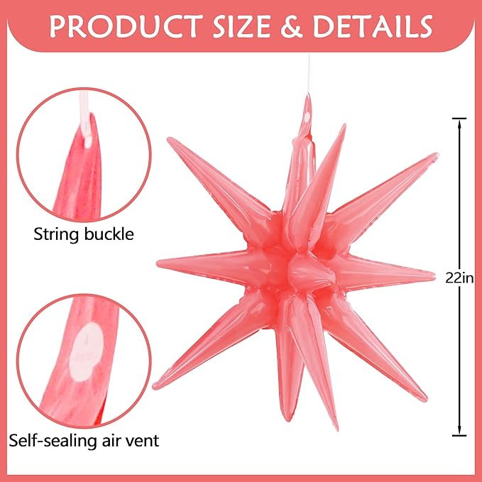 TONIFUL 4 Pcs 22inch 4D Light Pink Explosion Star Mylar Balloons for Party Backdrop Christmas,New Year Birthday, Wedding Baby Shower Anniversary Photo Booth Supplies