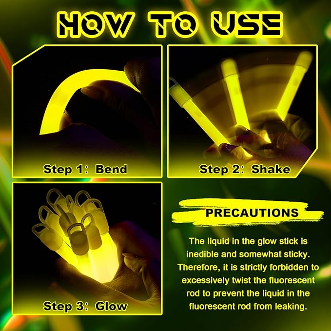 Lewtemi 50 Pack 4" or 6" Bright Glow Sticks Bulk, Glow in the Dark Party Supplies Birthday and Holidays (4 Inch,Yellow)