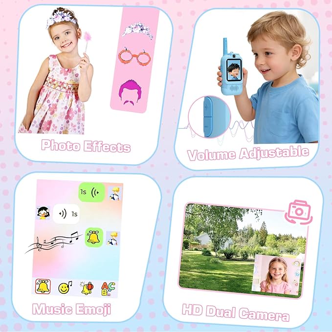 Dual Camera Video Walkie Talkies for Kids: Long Range Rechargeable Video Walkie Talkies with Dual Cameras, Outdoor Outside Camping Games, Birthday Gifts for Boys and Girls Age 3-8