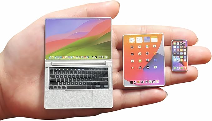 2nd Gen 3Pcs/Set 1/6 Scale Accessories Metal Tiny Things Electronics (Phone, Tablet, Laptop) - for 11.5-Inch Fashion Dolls - Realistic Dollhouse Accessories for Decor and Play. (Silvery)