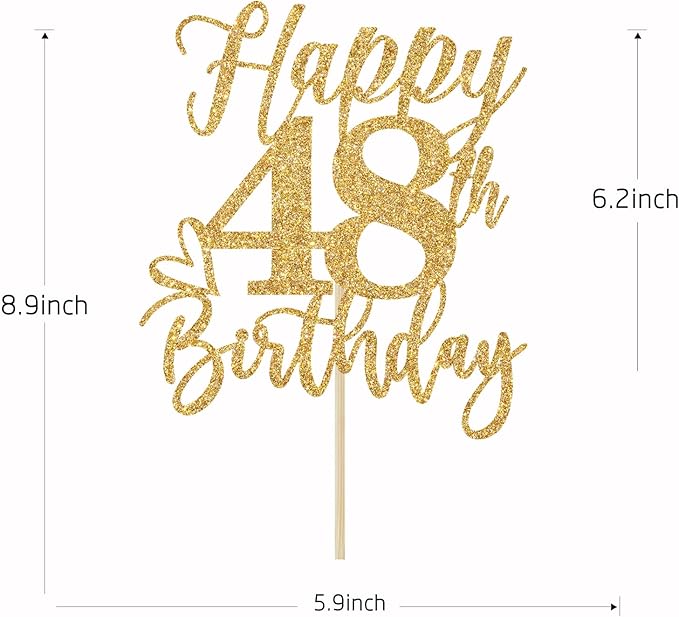Happy 48th Birthday Cake Topper, 48th Birthday Decorations, Cheers to 48 Years, Hello 48, 48th Happy Birthday Party Supplies Gold Glitter