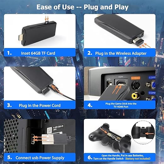 Retro Gaming Console M8 64G Wireless Game Stick,20000+ Games 4K HDMI Output Plug and Play Handheld Game Console with 2.4G Wireless Controller Gamepad for Christmas Birthday Gifts Easter Gifts