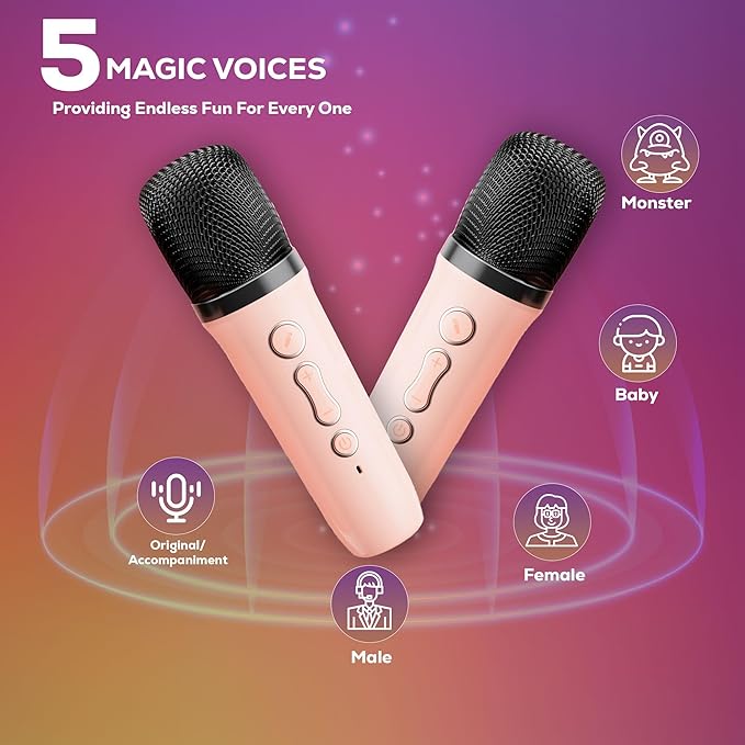 Mini Karaoke Machine KTV Machine for Kids Mini Karaoke Machine with 2 Wireless Microphones,Karaoke Machine for Kids High Sound Quality Kids Karaoke Machine with Easy Connectivity (Pink - 2 Mics)
