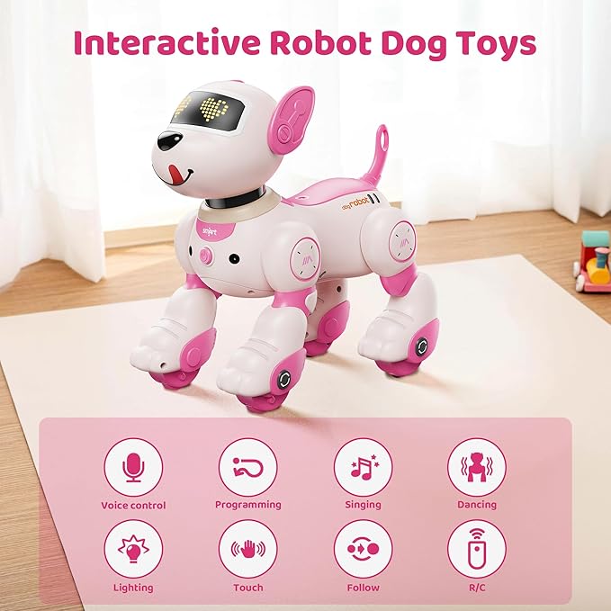 Programmable RC Robot Dog Toy with Voice for Kids, 2.4GHz Remote Robot Pet with Touch Sensors, Remote Control Robot Dog Toy Over 20+ Responses, Robot Birthday Gift Toys for Girls