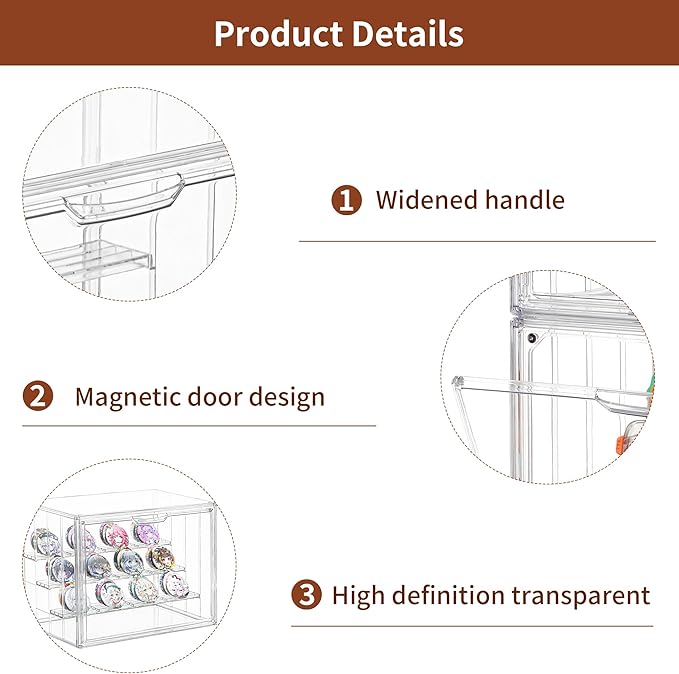 Clear Acrylic Display Case Upgrade 4 Tier Figure Display Case with 3 Movable Dividers, Stackable Display Box Showcase with Magnetic Door for Collectibles (Large-4pack)