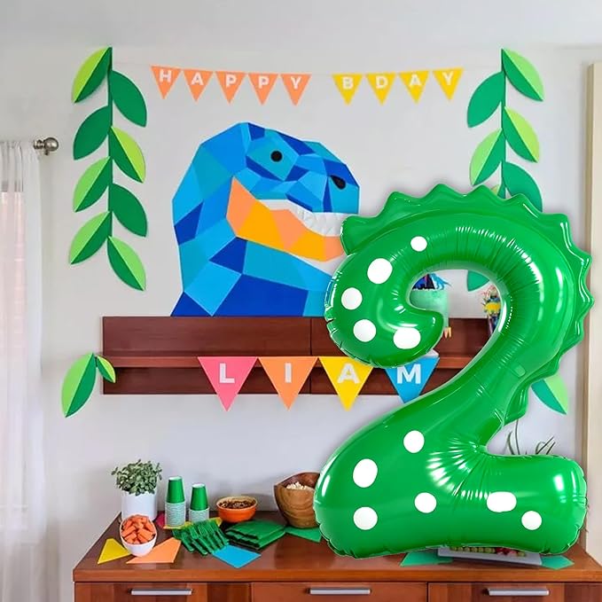 Green Dinosaur Balloons 2nd Birthday Decorations For Boys,40inch Big Dinosaur Number 2 Balloon Birthday Party Decoration for Kids Birthday Party Decoration Supplies